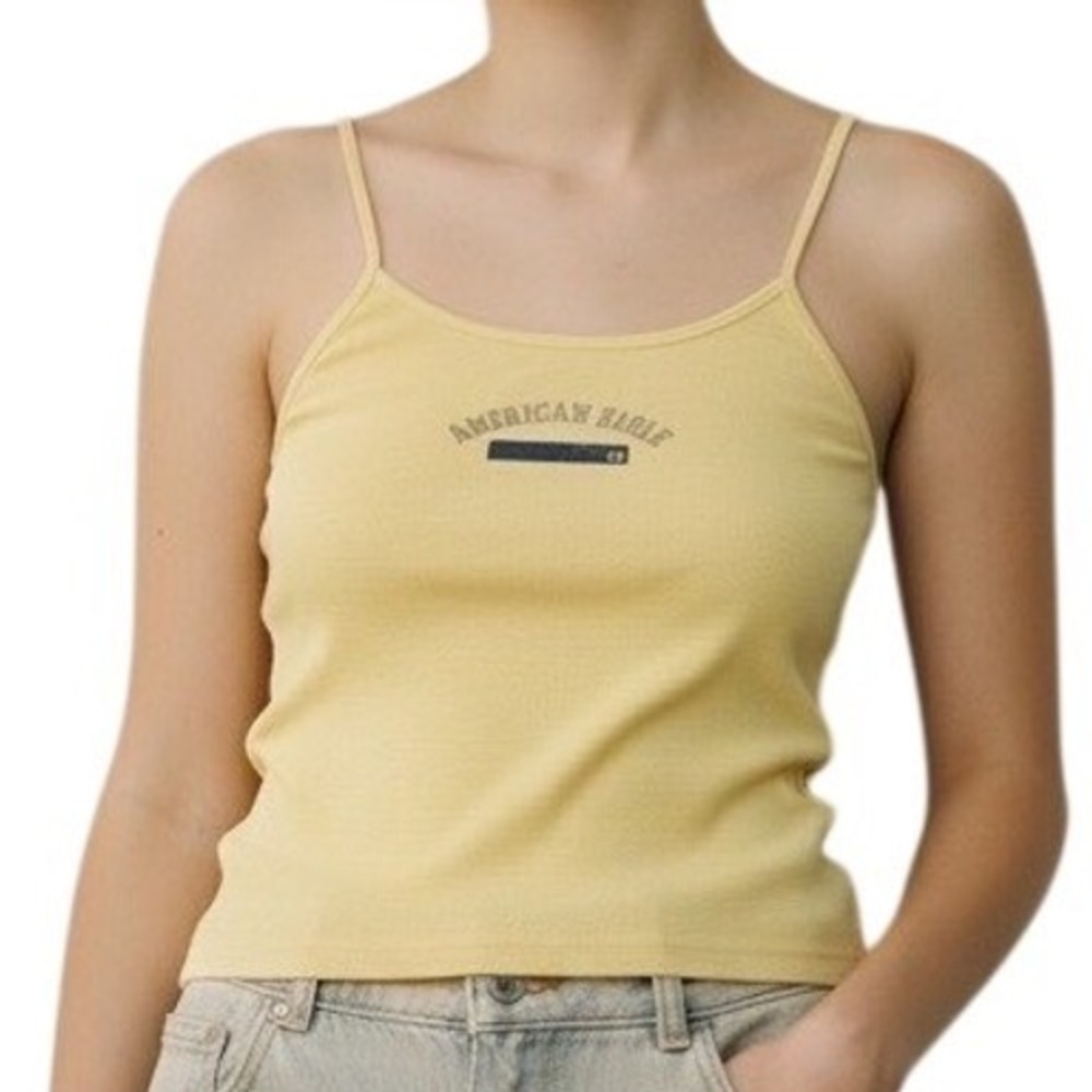 Y2K American Eagle Tank Top Small yellow Camisole Cami ribbed logo skater grunge